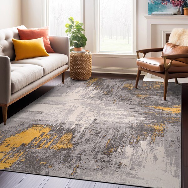 World Rug Gallery Bari Contemporary Abstract Art Area Rug 5' X 7' Yellow 4055YELLOW5X7 - main